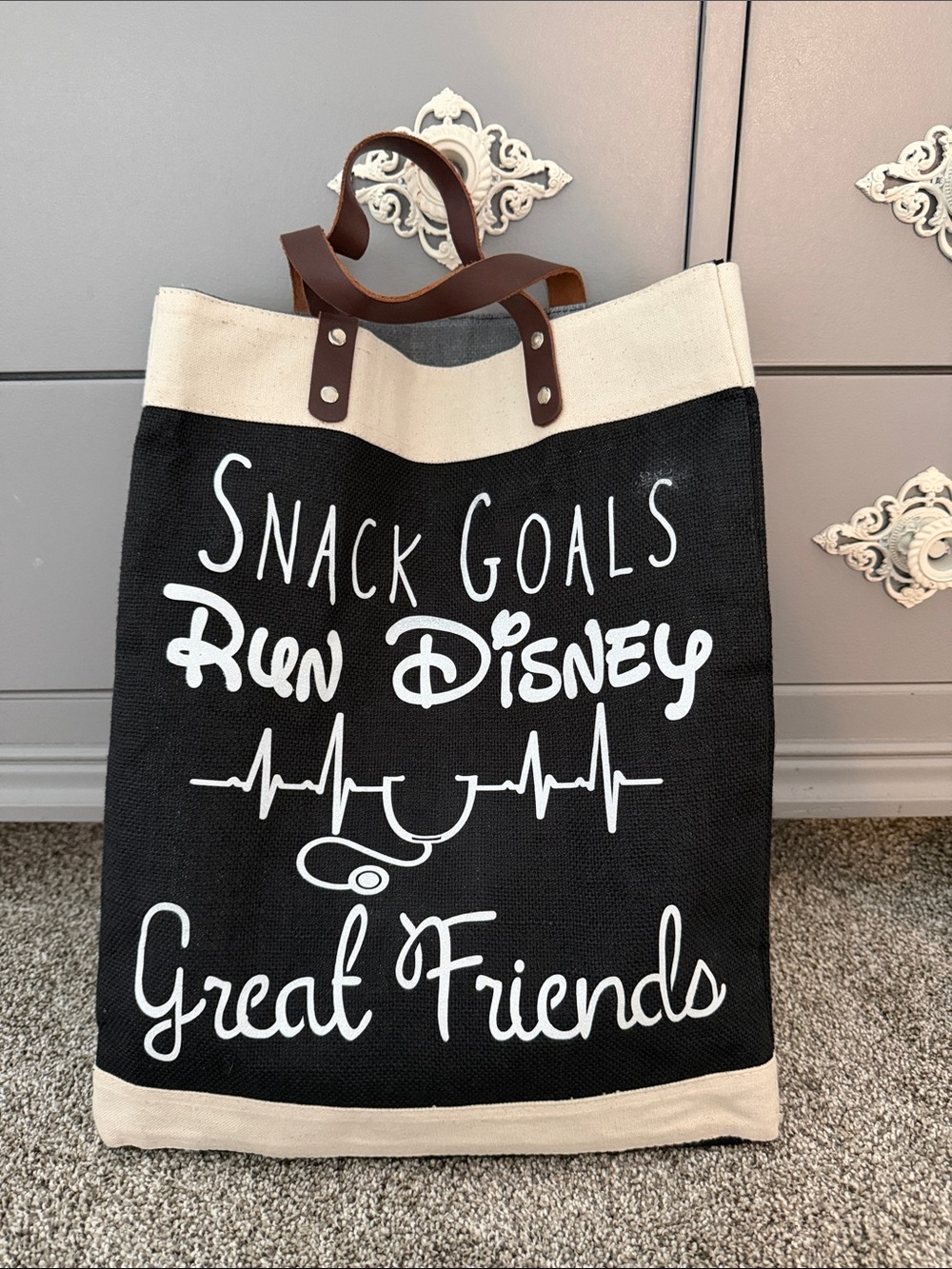 Snack Goals Run Disney Great Friends Black Canvas Tote